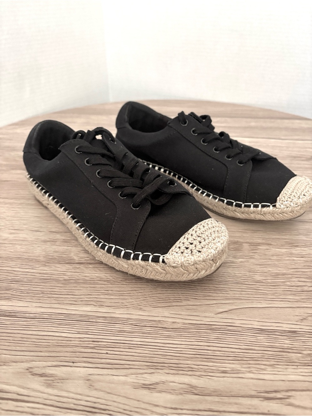 Loft Black Canvas Espadrille Sneakers with Natural Rope Trim Sz 6.5